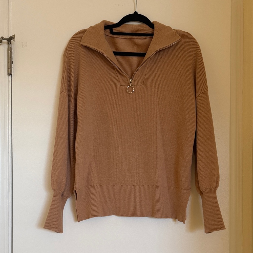Tan Quarter-Zip Sweater